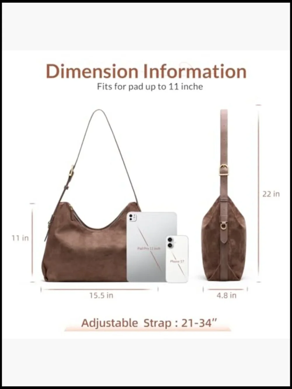 Slouchy Hobo Shoulder Bag Crossbody Purse Soft Suede Tote Casual Chic